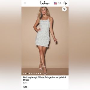 Lulu’s Making Magic White Fringe Lace-Up Mini Dress